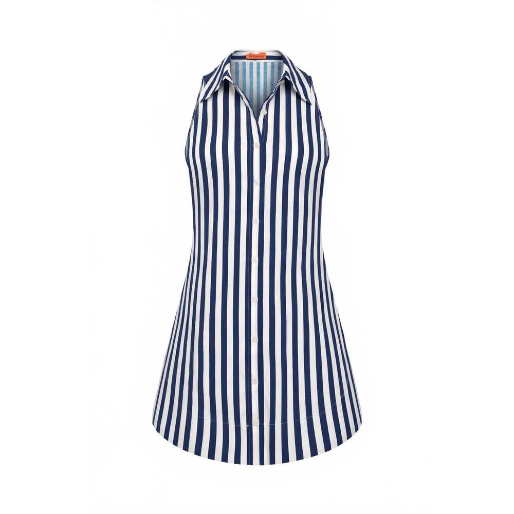 NEW SIMON MILLER women's loch mini dress in navy and cream stripe
